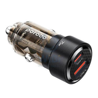 Porodo 75W Dual Port Transparent Aluminum Car Charger - Black Accessories > Cables & Converters