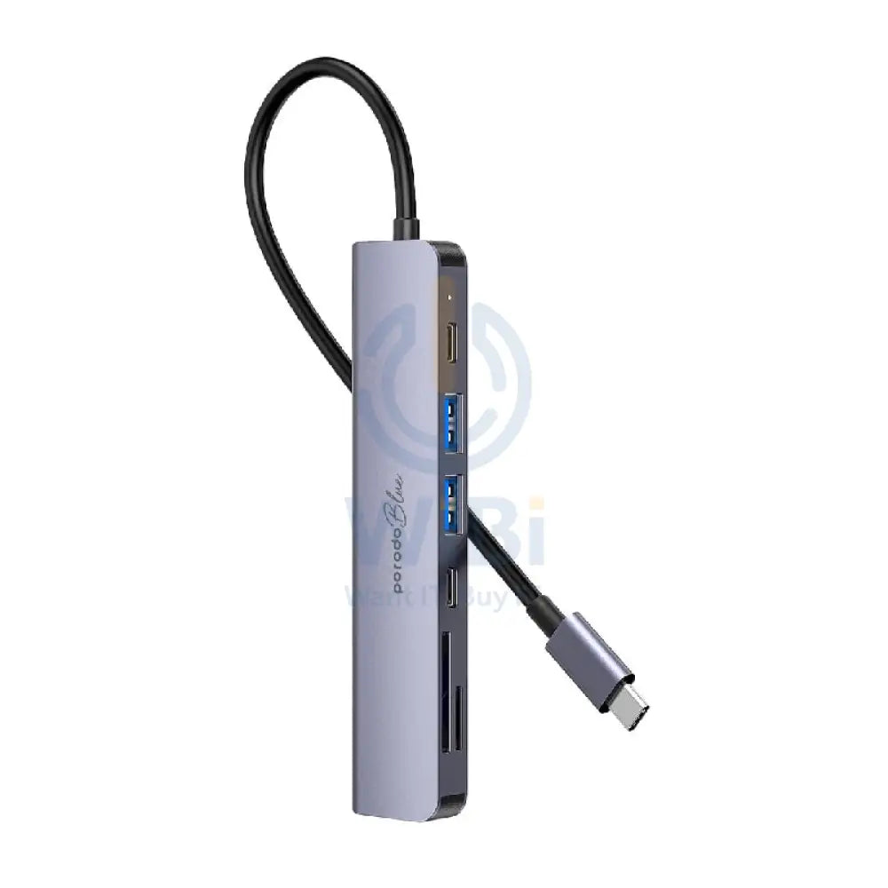 بورودو أزرق 7 في 1 موزع - إتش دي إم أي / 2xUSB-A / 2xUSB-C / SD MicroSD / رمادي اكسسوارات > كبلات & محولات >