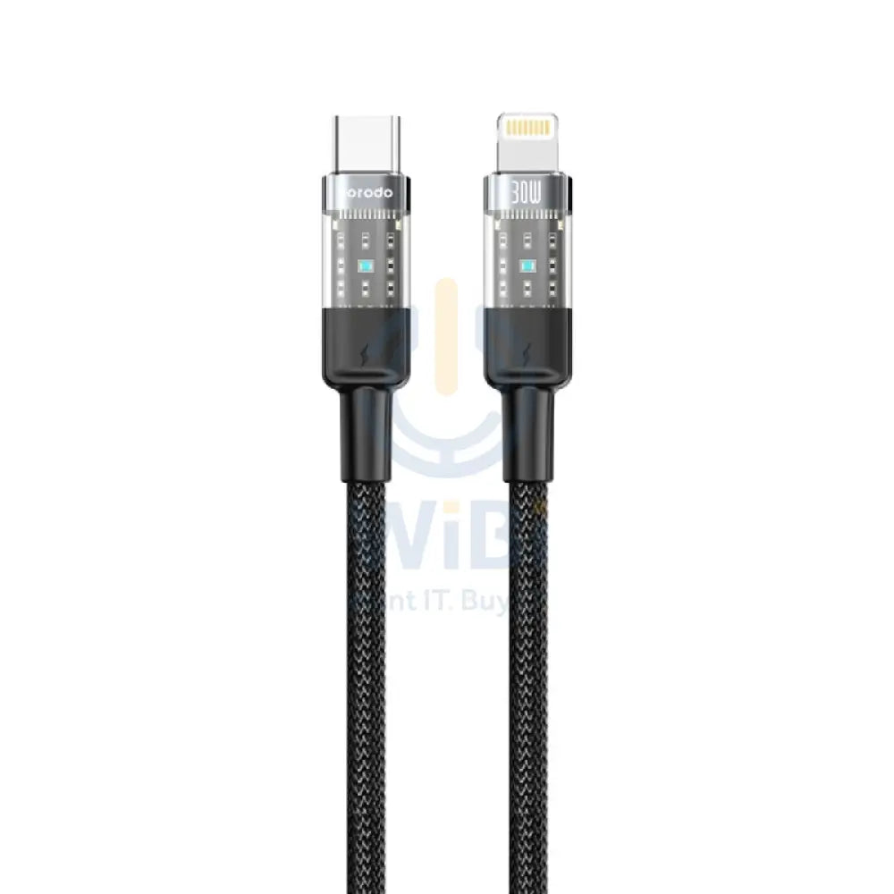 Porodo Braided Fast Charging Data Cable - 1.2M / Type-C / Lightning / 30W / Black Accessories > Cables & Converters >