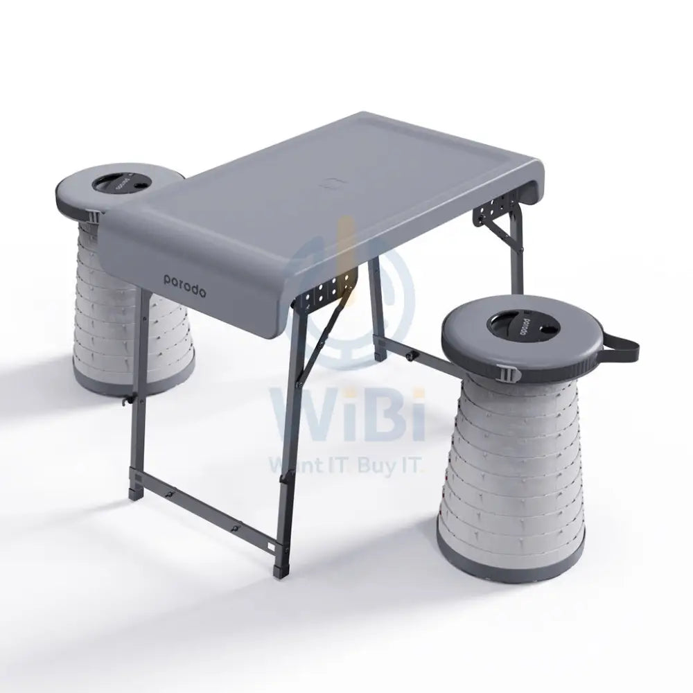 Porodo Camping Foldable Desk and LED (White/Yellow) Stool Set - Grey Accessories > Smart Devices