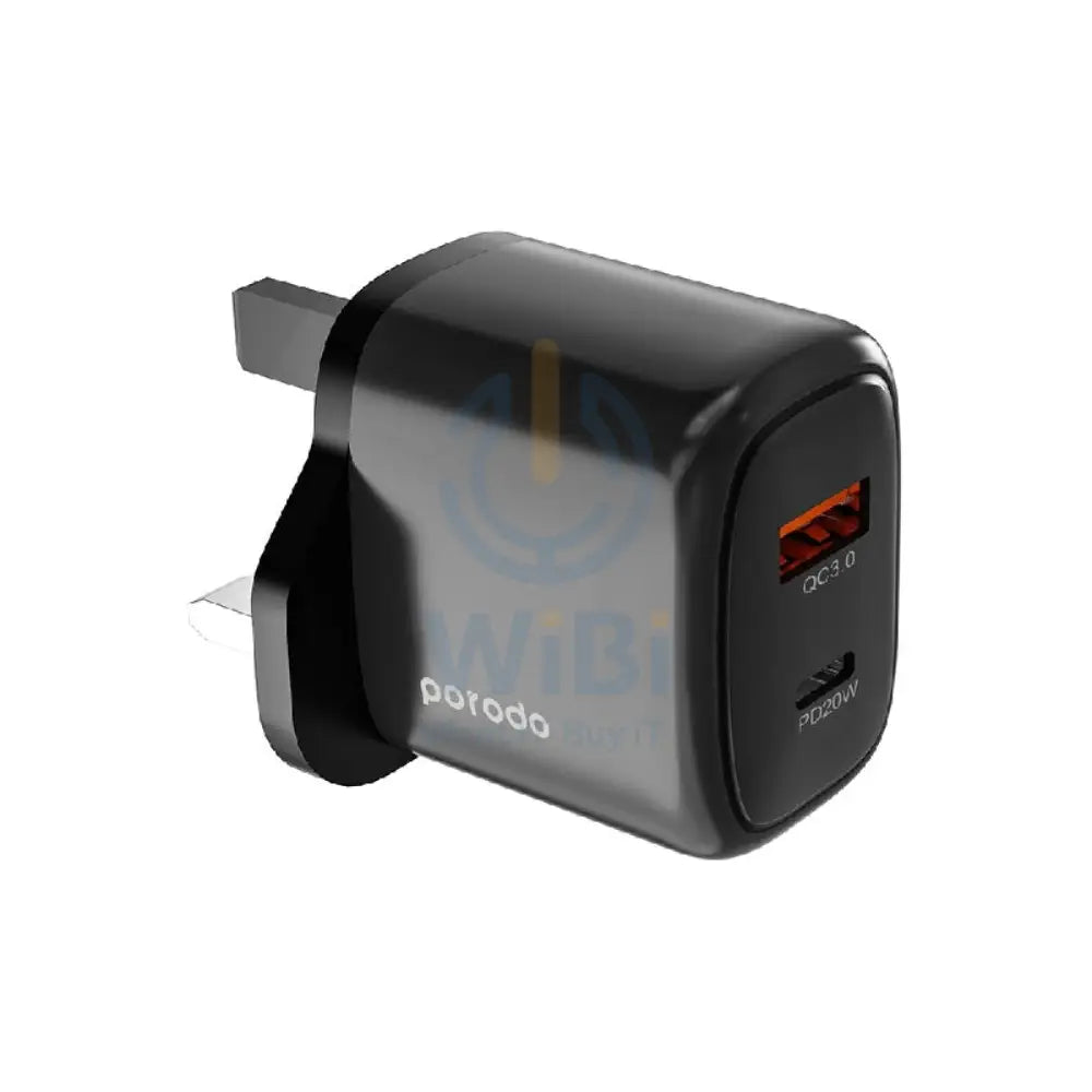 Porodo Charger With USB-C to Lightning Cable - 20W / 1.2 Meter / Black Accessories > Power Adapters