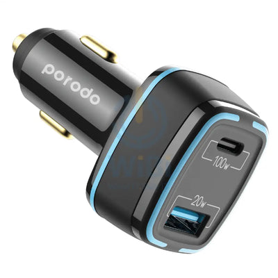 Porodo Dual Port Charger - Black Accessories > Mobiles & Tablets > Mobiles > Car Chargers