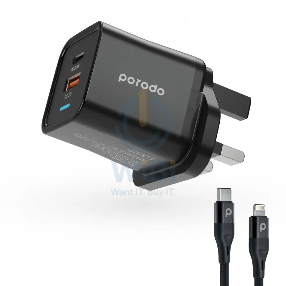 Porodo Dual Port Charger / Type-C - Black Accessories > Power Adapters
