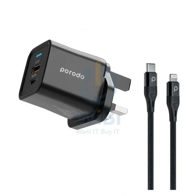 Porodo Dual Port Multi-Device Wall Charger With Integrated Watch Charger - Black Accessories > Power Adapters