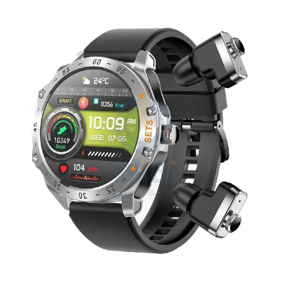 Porodo Hype Smartwatch With Earbuds - 400mAh / Silver Smart Watches