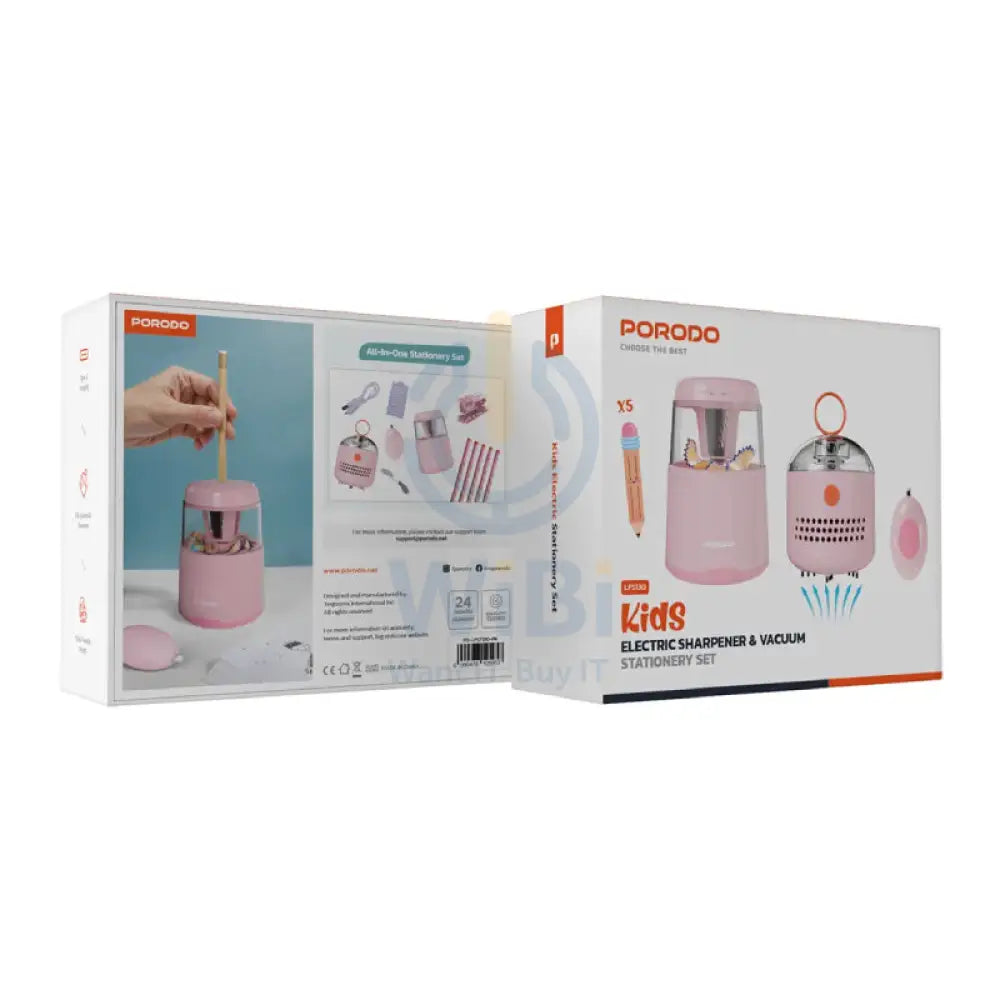 Porodo Kids Electric Sharpener & Vacuum Stationary Set - Type-C / Pink Accessories > Smart Devices