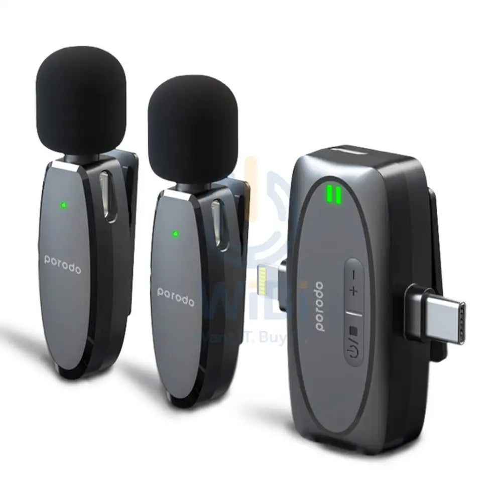Porodo Lavalier Microphone - Dual Mic / Dual Connector / Black Accessories > Audio > Microphone > Offer Zone