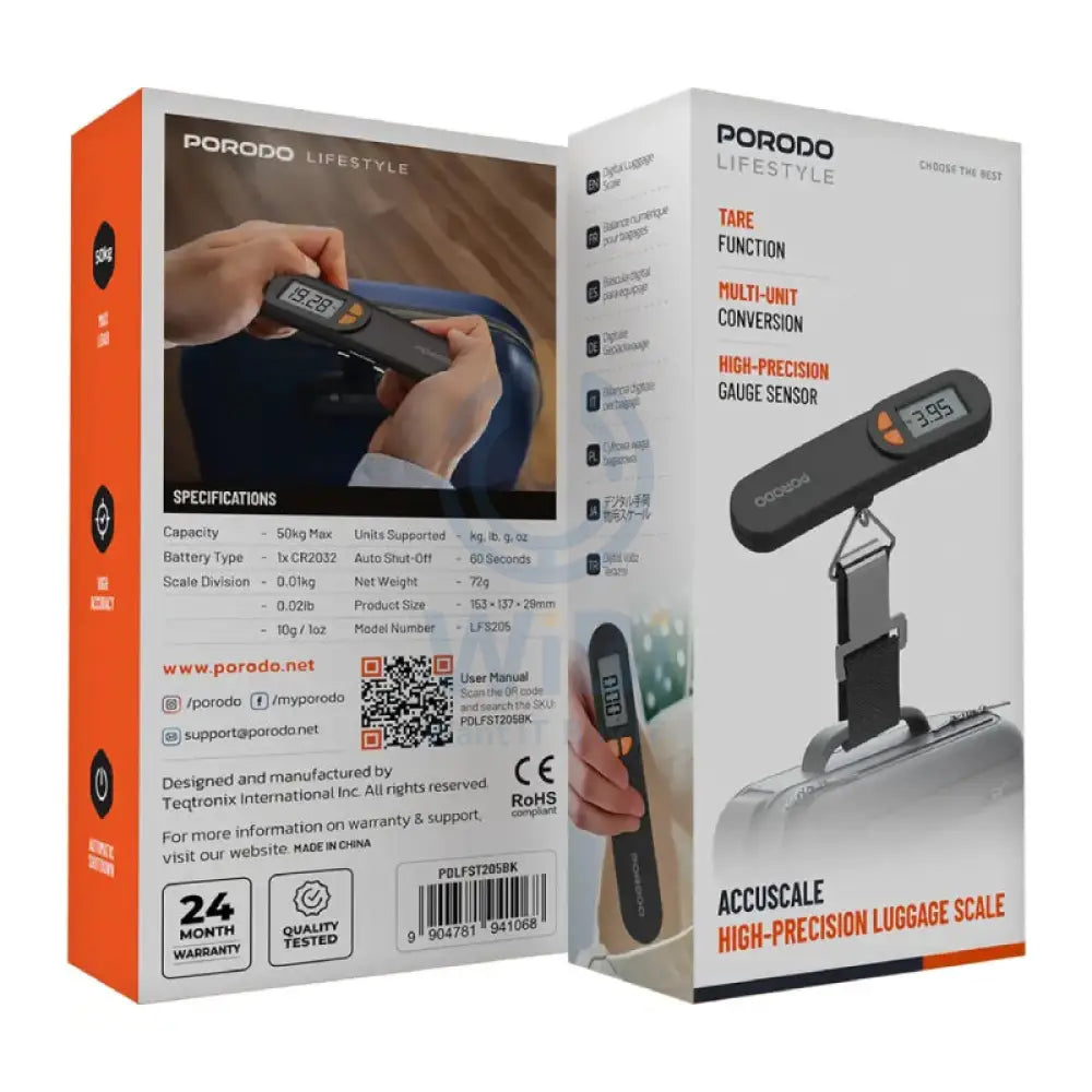 Porodo Lifestyle Accuscale High-Precision Luggage Scale - Black Accessories > Smart Devices