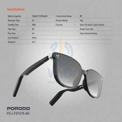 Porodo Lifestyle Polarized Sunglasses With Speaker - Black Accessories > Smart Devices