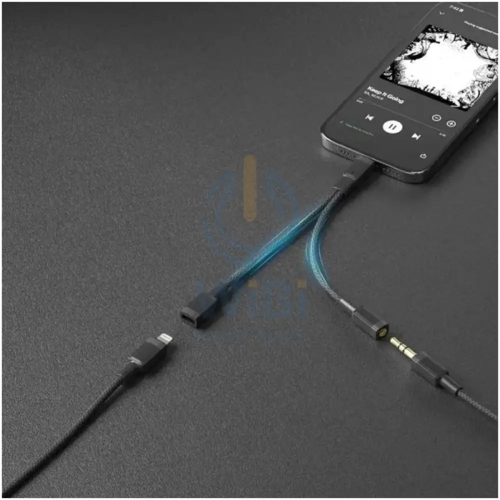 Porodo Lightning Connector Audio And Charge Adapter - 0.12M / Lightning / 3.5 Jack / Black Accessories > Cables &