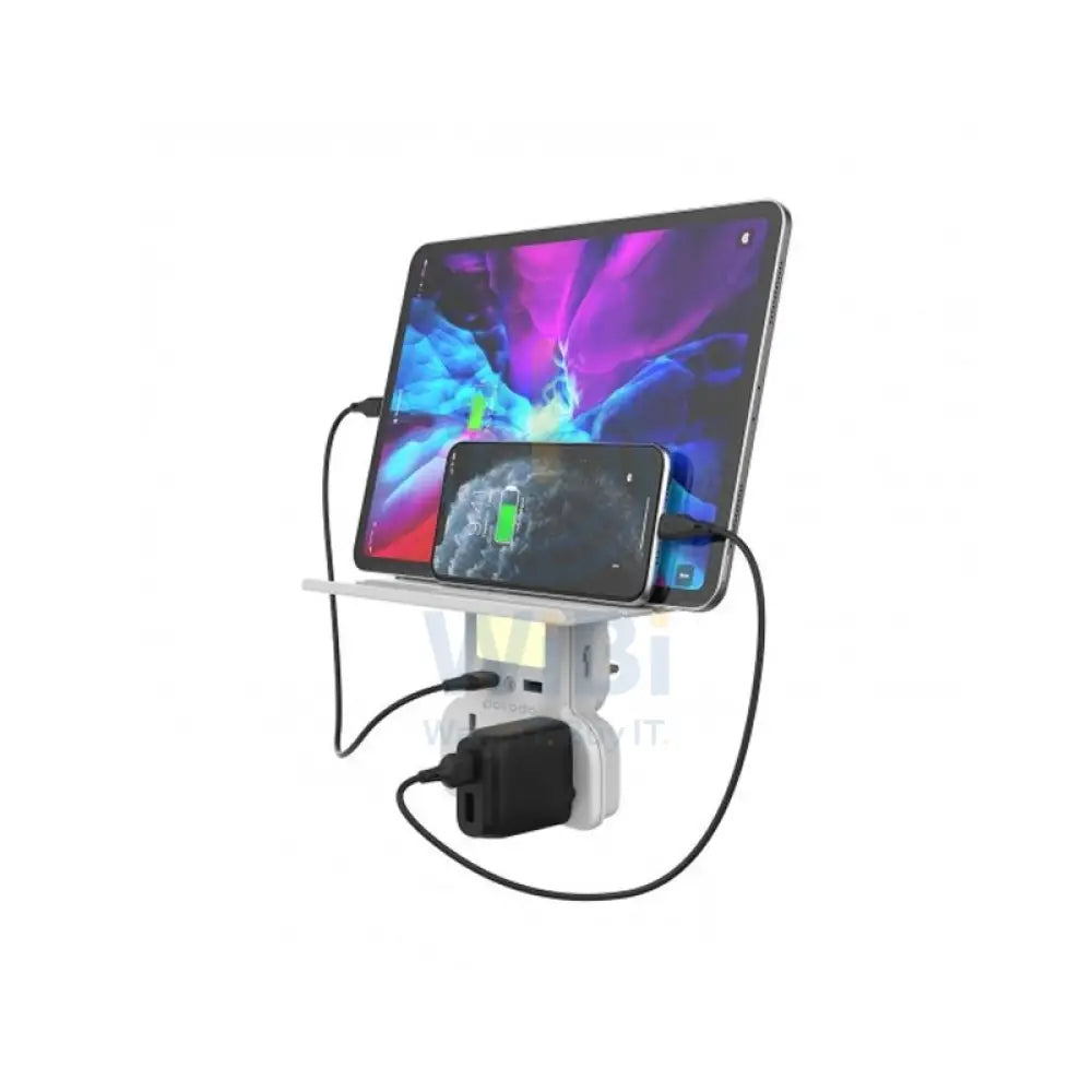 Porodo Multi-Function Socket & Night Light with Tablet & Phone Tray - 3 Socket / White