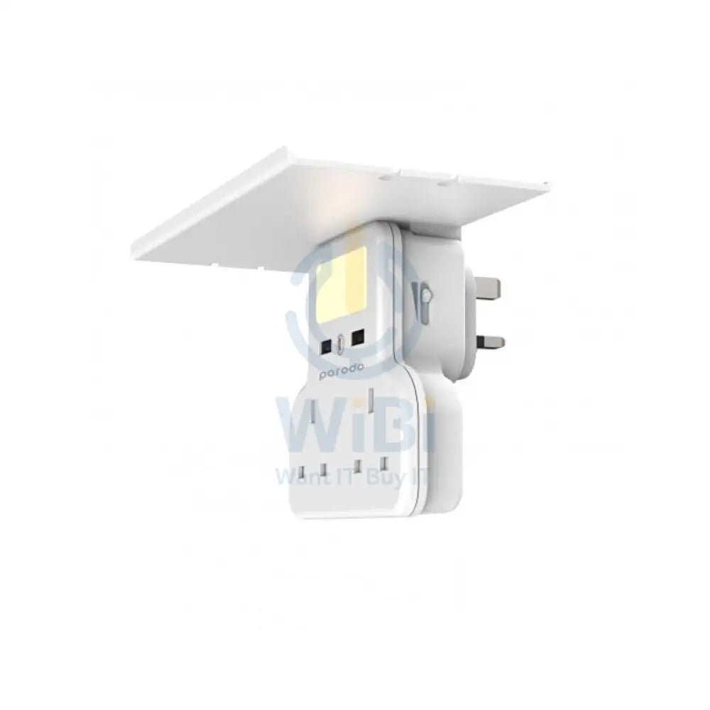 Porodo Multi-Function Socket & Night Light with Tablet & Phone Tray - 3 Socket / White