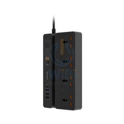 Porodo Multi-Function Socket With Phone Stand and Digital Timer - 4 Socket / 3 Meters / Black