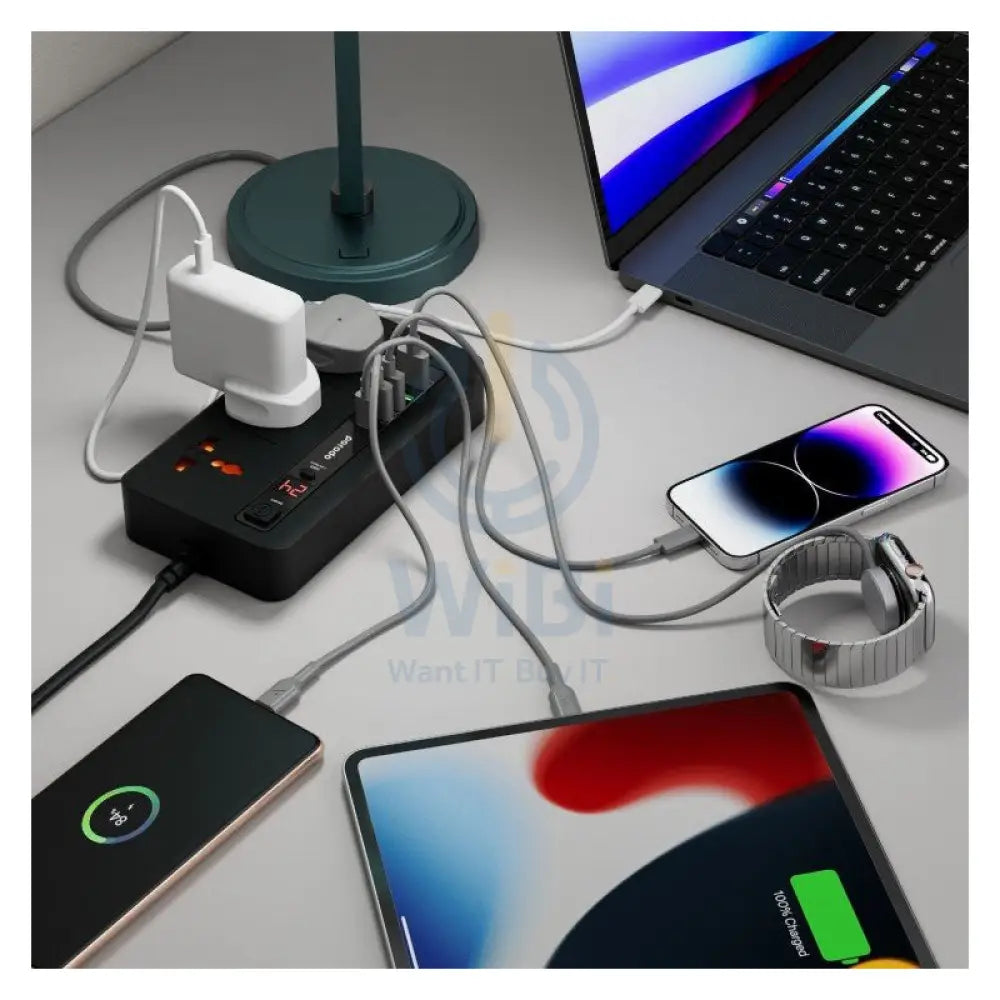 Porodo Multi-Port Super HUB 2 USB-C/ 4 USB-A Universal AC Sockets - 3 Meter / Black Accessories > Power > Power