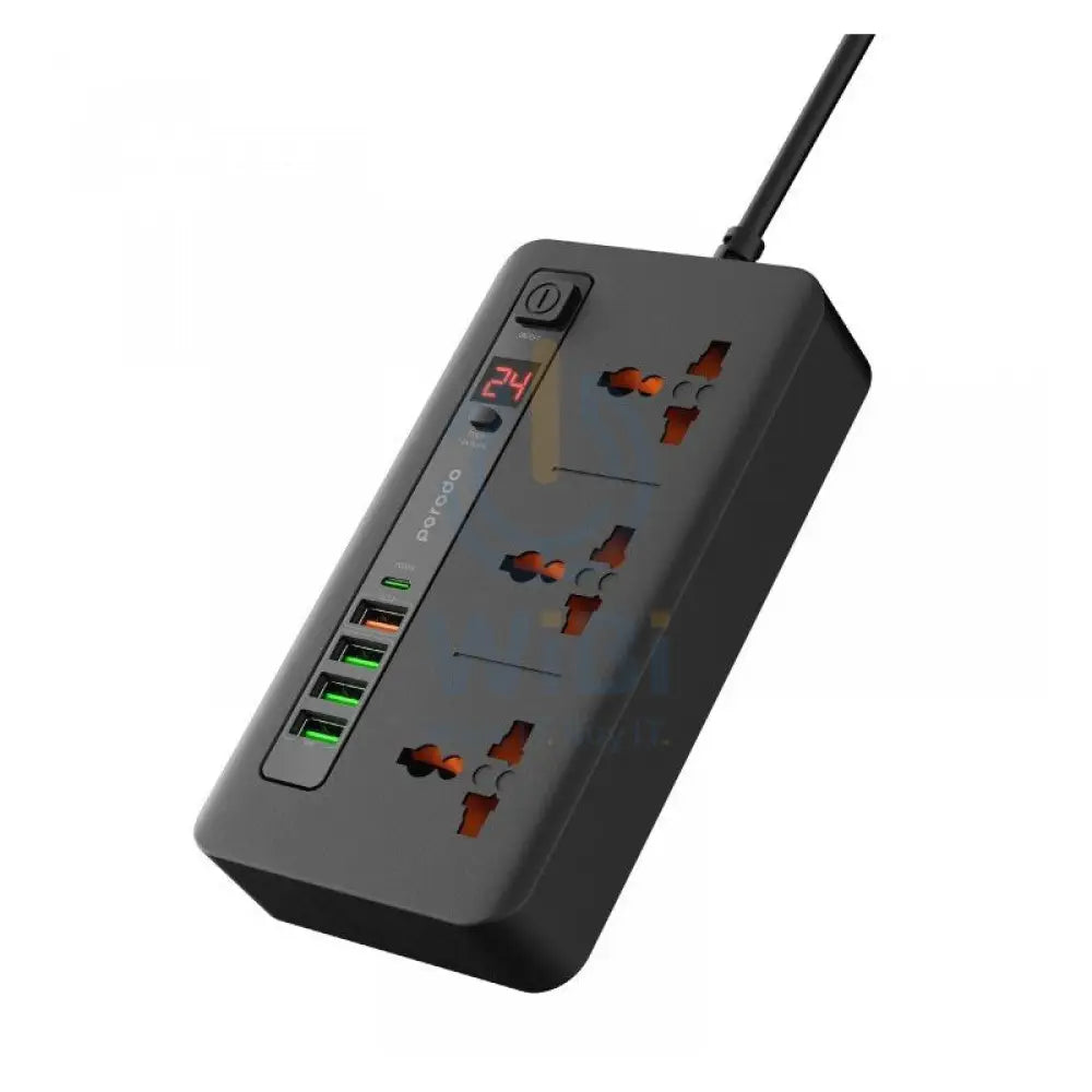 Porodo Multi-Port Super HUB 2 USB-C/ 4 USB-A Universal AC Sockets - 3 Meter / Black Accessories > Power > Power