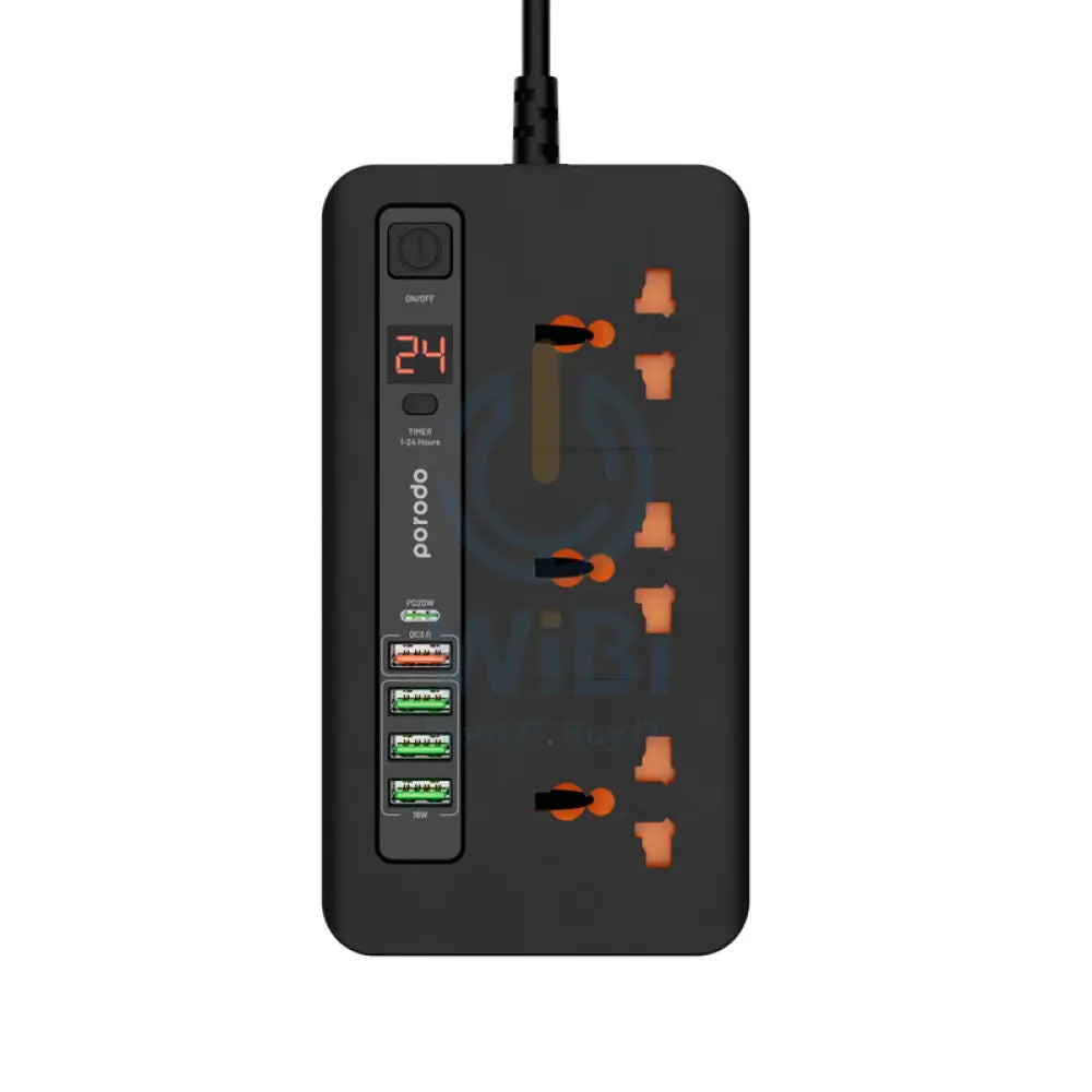 Porodo Multi-Port Super HUB 2 USB-C/ 4 USB-A Universal AC Sockets - 3 Meter / Black Accessories > Power > Power
