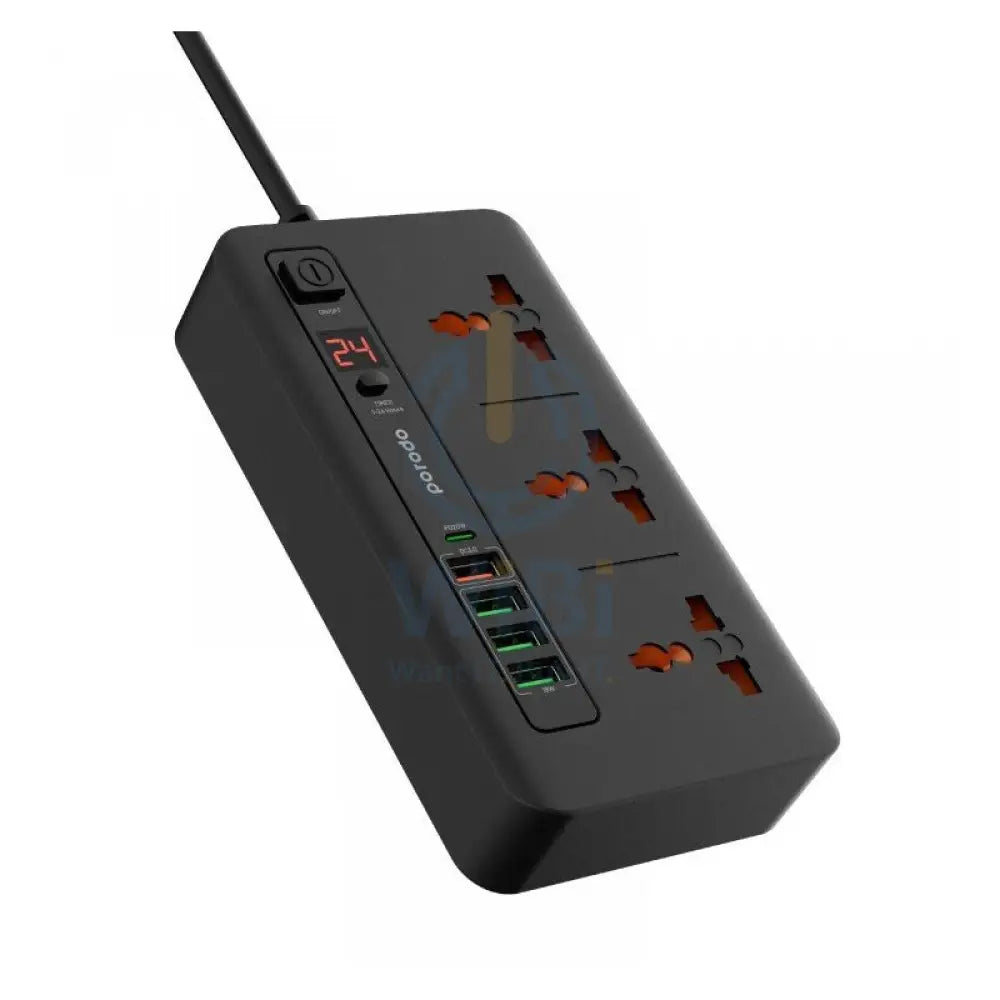 Porodo Multi-Port Super HUB 2 USB-C/ 4 USB-A Universal AC Sockets - 3 Meter / Black Accessories > Power > Power