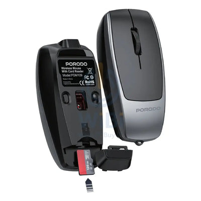 Porodo PDM109 Wireless Mouse with Card Reader 1600dpi / Bluetooth / 120mAh / Black Accessories > Keyboard & Mouse
