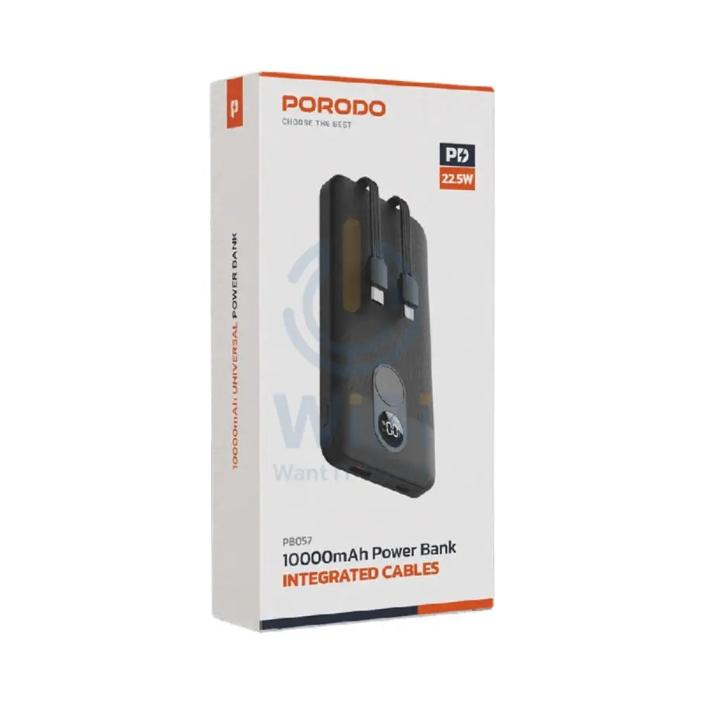 Porodo PowerBank Integrated Cable - 10000mAh / Black Accessories > Power Bank