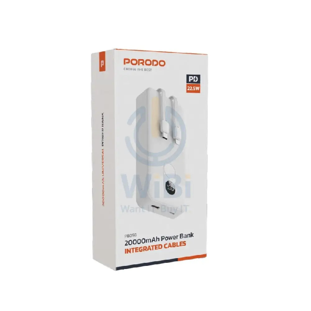 Porodo PowerBank Integrated Cable - 20000mAh / White Accessories > Power Bank