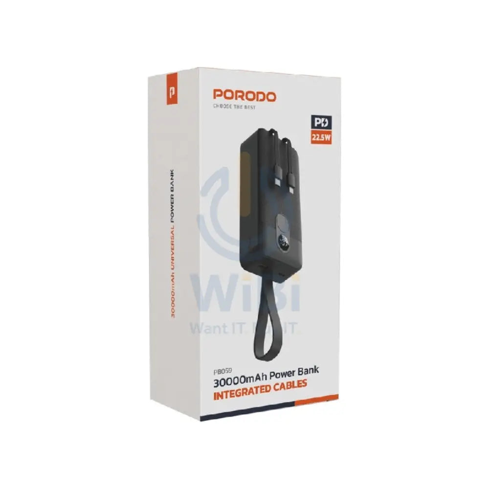 Porodo PowerBank Integrated Cable - 30000mAh / Black Accessories > Power Bank