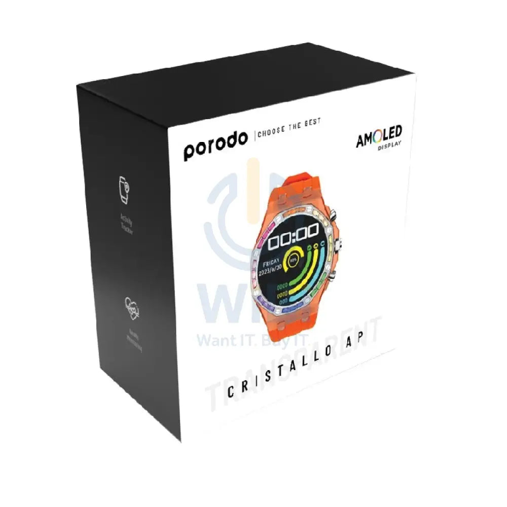 Porodo Transparent Cristallo AP Smartwatch - 260mAh / Orange Smart Watches