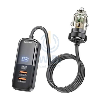 Porodo Transparent Multi Port Car Charger with Rear Expansion - 120W / Black Accessories > Mobiles & Tablets > Mobiles