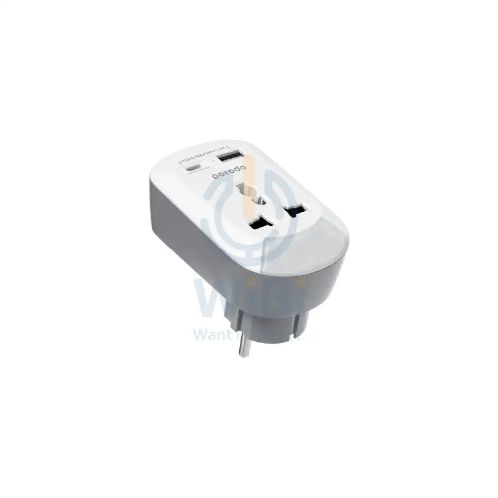 Porodo Universal AC Socket EU Plug Adapter - USB-A / USB-C / White Accessories > Power Adapters