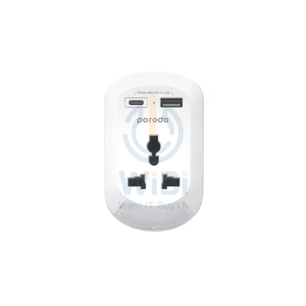 Porodo Universal AC Socket EU Plug Adapter - USB-A / USB-C / White Accessories > Power Adapters
