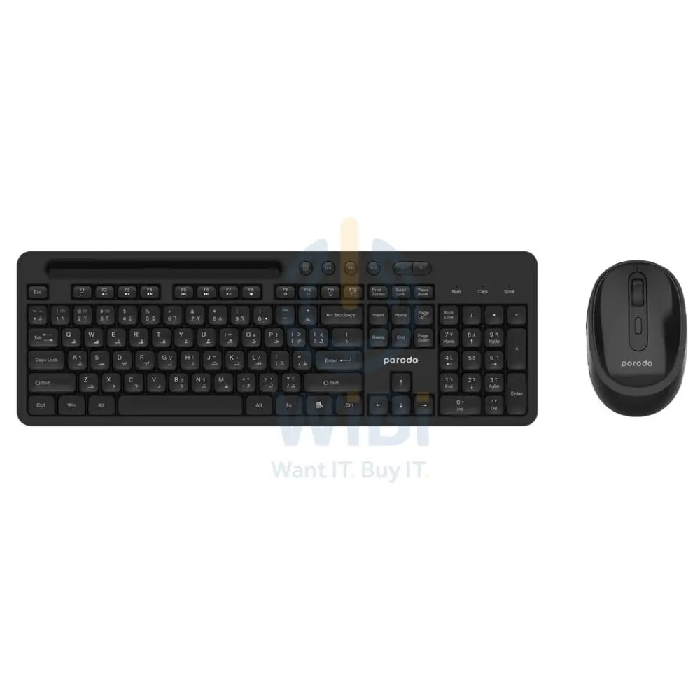 Porodo Wireless 2.4G + BT Keyboard with Pen/Phone Tray and Mouse - Black Accessories > Keyboard & Mouse