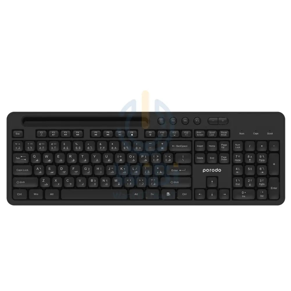 Porodo Wireless 2.4G + BT Keyboard with Pen/Phone Tray and Mouse - Black Accessories > Keyboard & Mouse