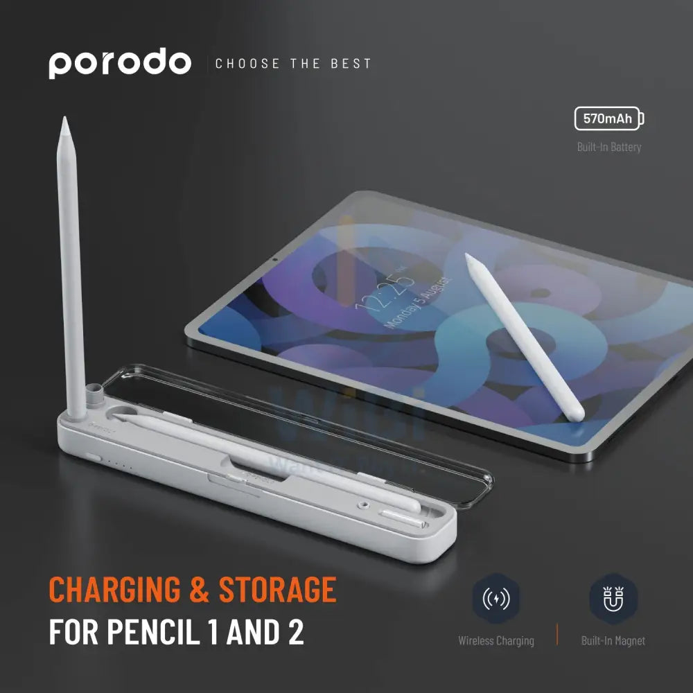 Porodo Wireless Charging & Storage For Pencil 1&2 Case - White Accessories > Mobiles & Tablets > Tablets > Stylus &