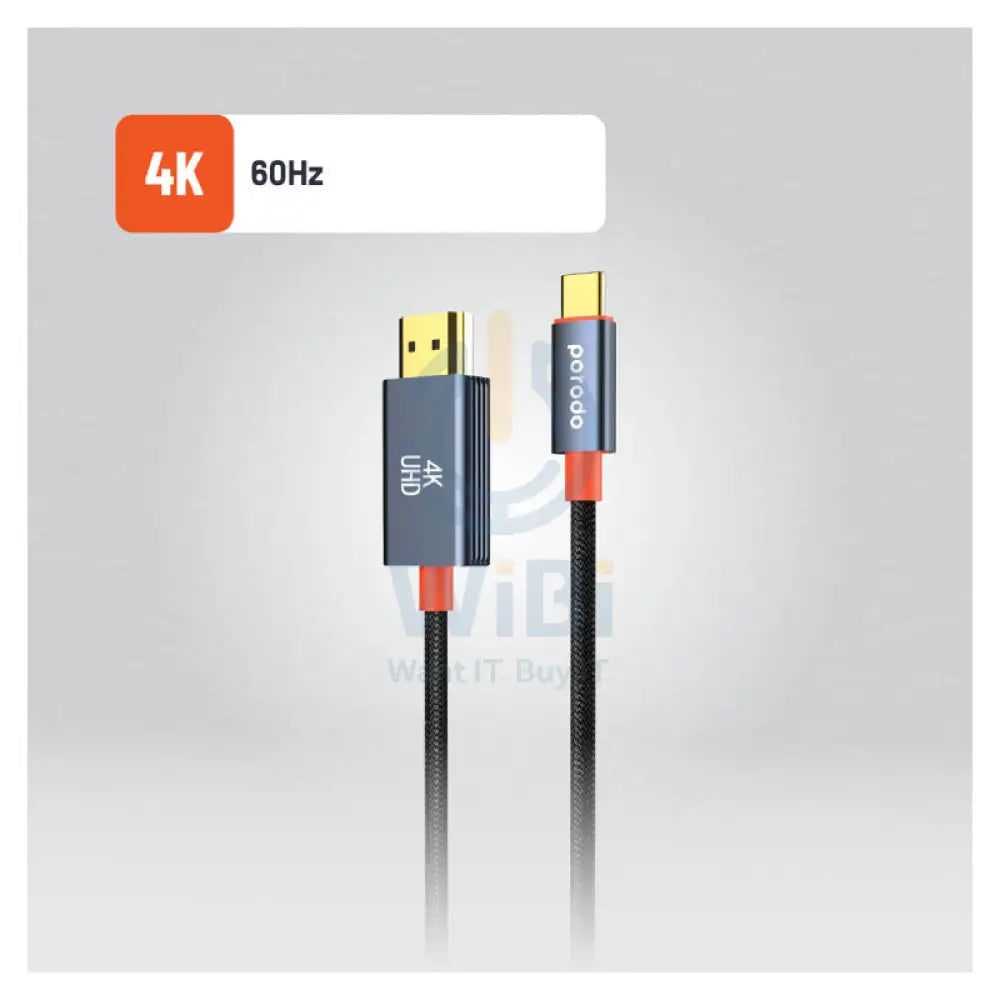 Porodo Woven Cable - 2 Meter / Type-C / HDMI / Black Accessories > Cables & Converters > Cables