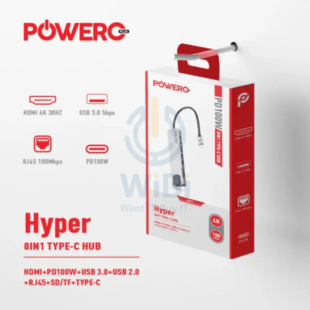 PowerO + Hyper 8-in-1 USB-C HUB - HDMI / USB-C / USB / RJ45 / Grey Accessories > USB Hub