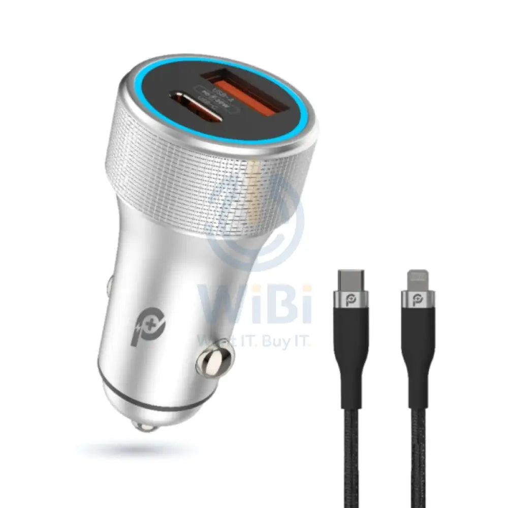 PowerO + Power Extreme Dual Port Car Charger with Lightning Cable - 48W / USB-A / USB-C / Grey Accessories > Mobiles &