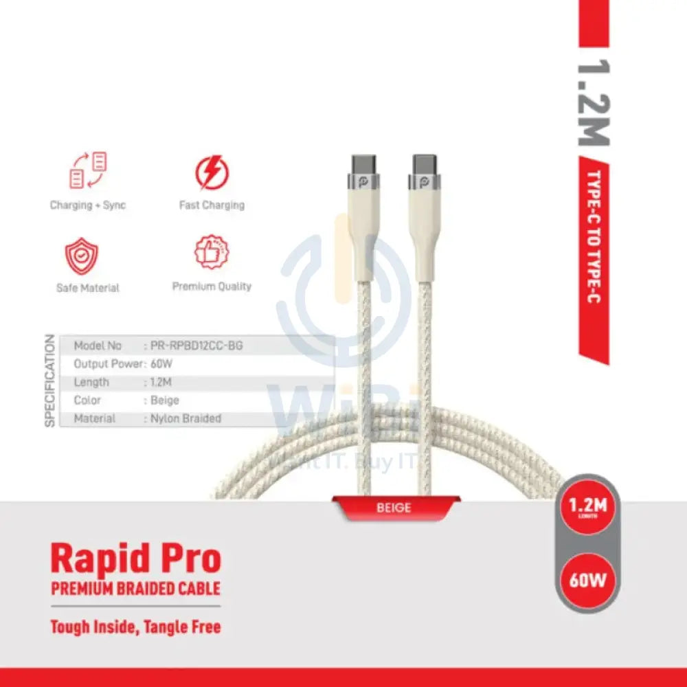 PowerO + Rapid Pro Premium Braided Cable - 60W / 1.2 Meter / Type-C / Beige Accessories > Cables & Converters > Cables