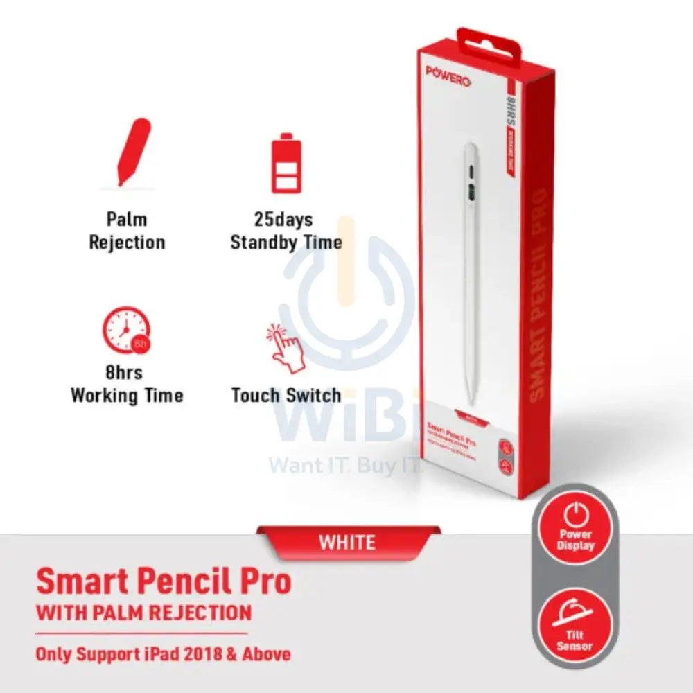 PowerO + Smart Pencil Pro With Palm Rejection - 130mAh / White Accessories > Mobiles & Tablets > Tablets > Stylus &