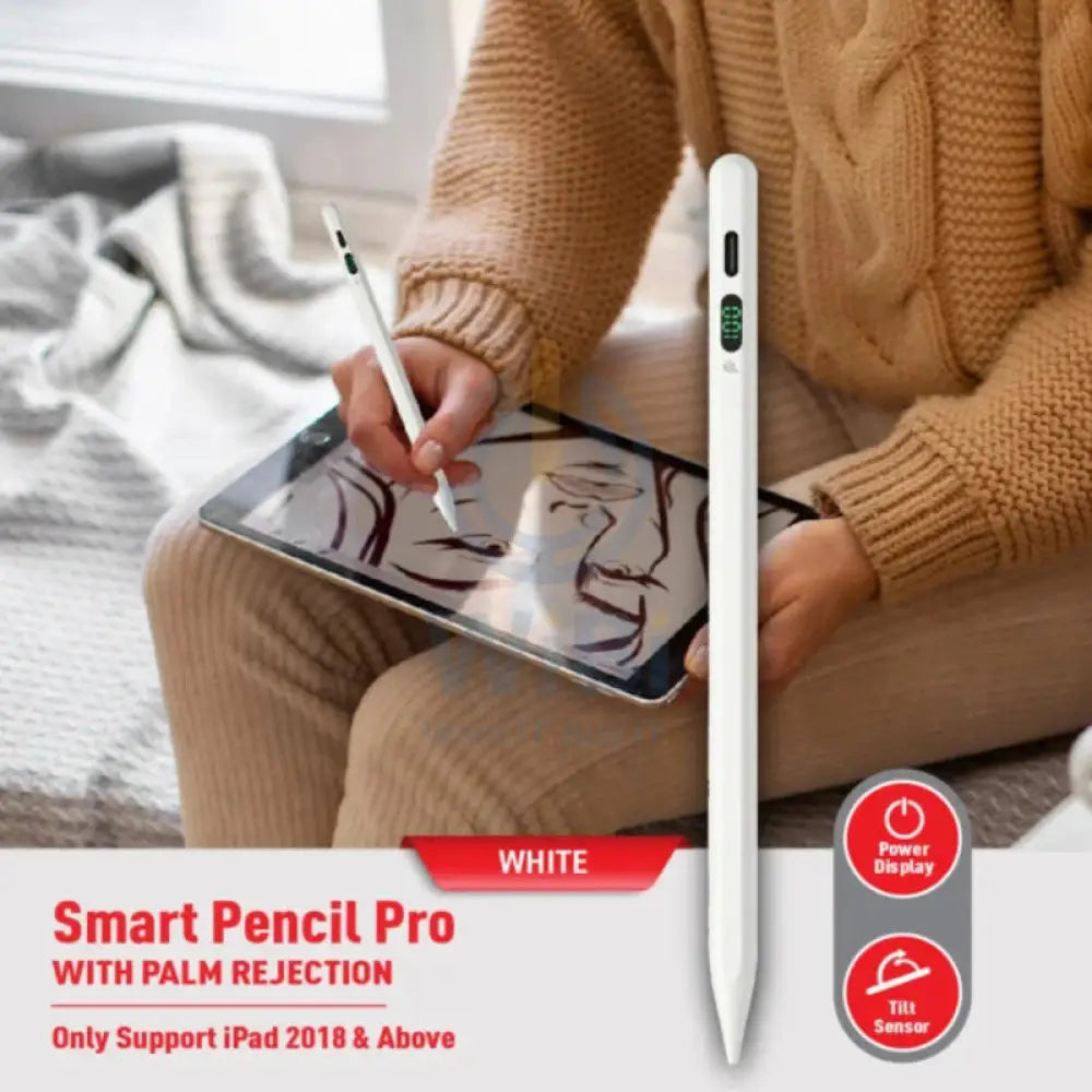 PowerO + Smart Pencil Pro With Palm Rejection - 130mAh / White Accessories > Mobiles & Tablets > Tablets > Stylus &