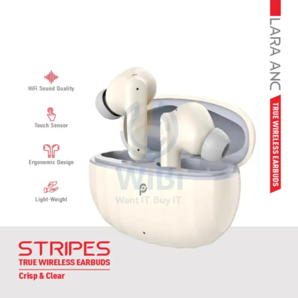 PowerO + Stripes True Wireless Earbuds - 280mAh / Beige/Grey Accessories > Audio > Headphones