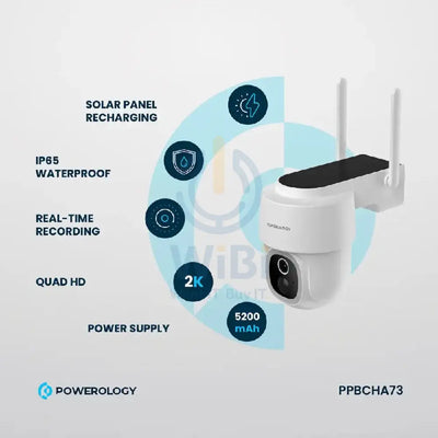 Powerolgoy Built-In Solar Pan & Tilt Outdoor Camera - White Cameras > Security Cameras