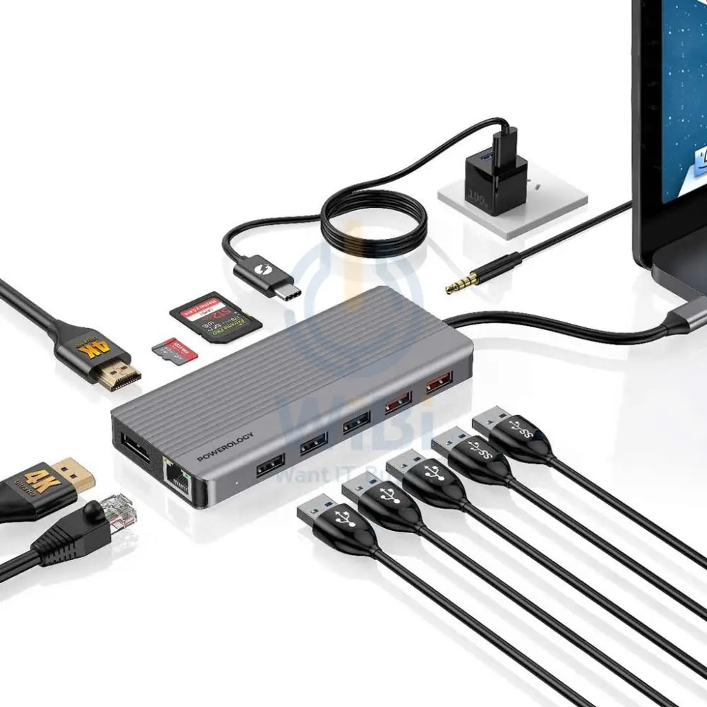Powerology 12in1 USB-C Hub - HDMI / SD & Micro SD / USB / LAN Accessories > Cables & Converters > Cables