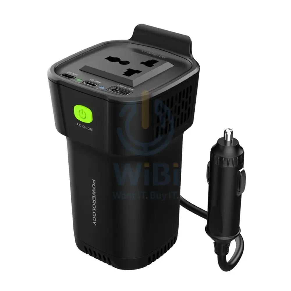 Powerology 150W Cup Holder Power Inverter - 12W / USB-A / USB-C - Black Accessories > Mobiles & Tablets > Mobiles > Car