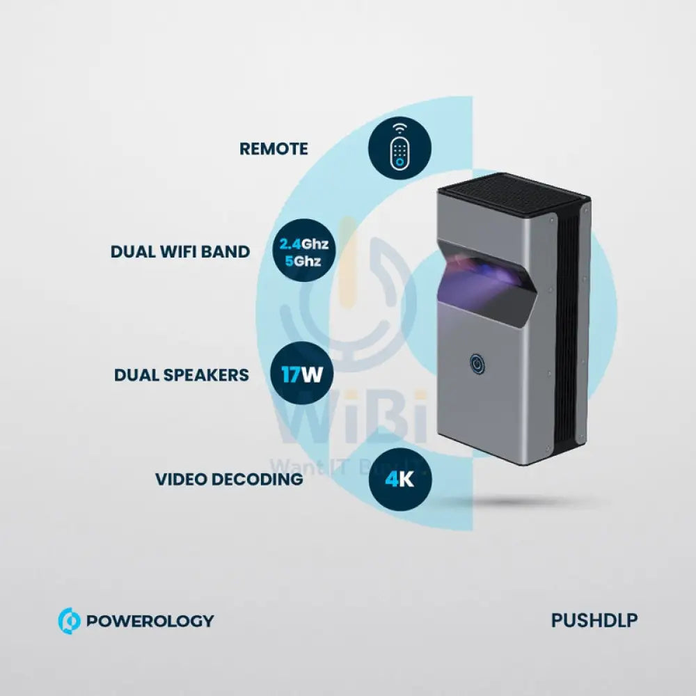 Powerology 4K Ultra Short Throw - WiFi / BT 5.0 / USB / HDMI / Earphone - Gray Accessories > Monitors & Projectors