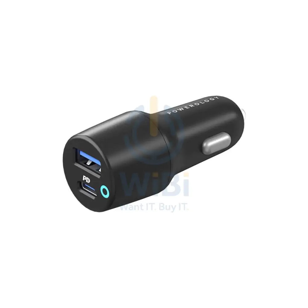 Powerology Aluminum Ultra-Quick 38W Car Charger With Cable - 38W / USB-C / Black