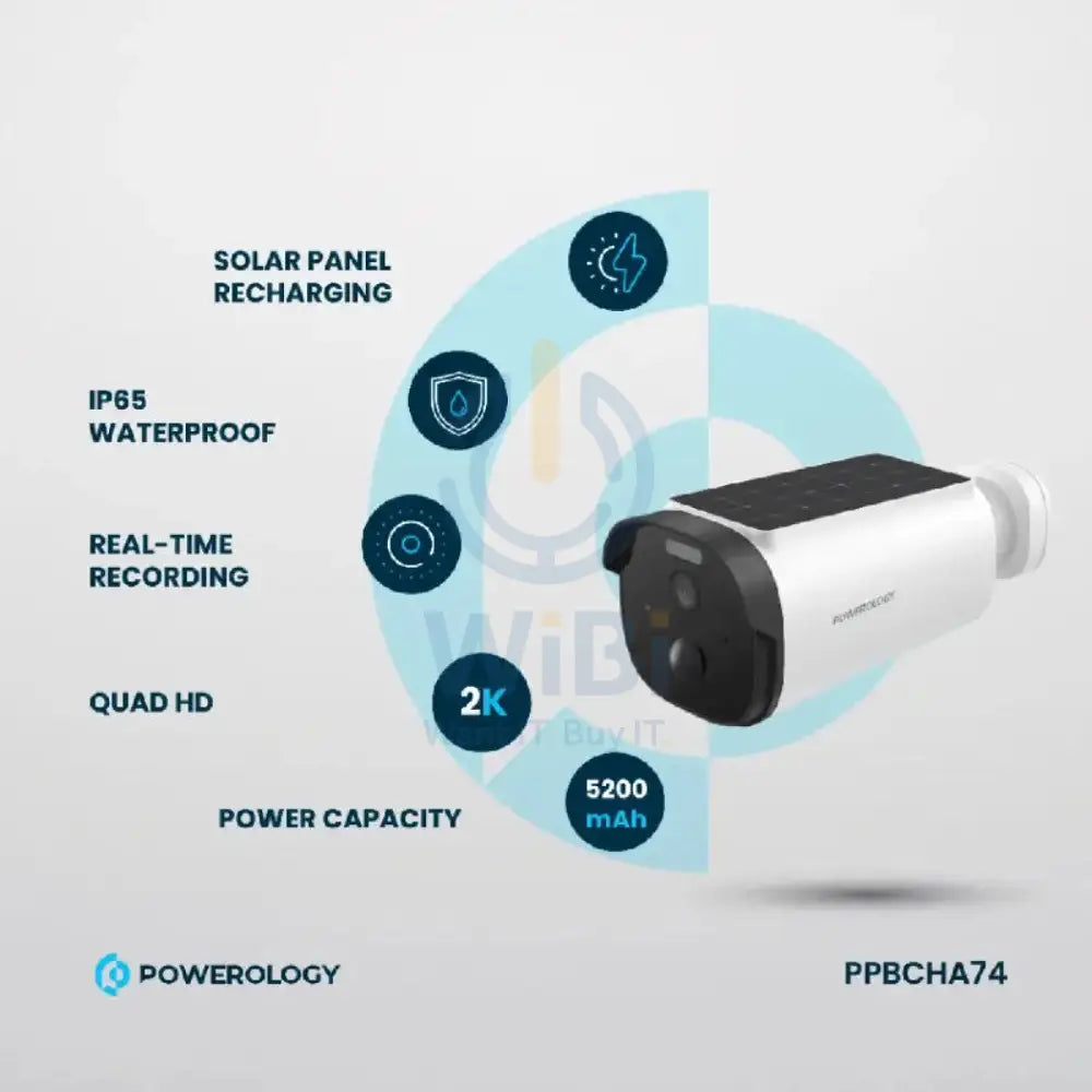 Powerology Built-in Solar Outdoor Camera - White Cameras > Security Cameras