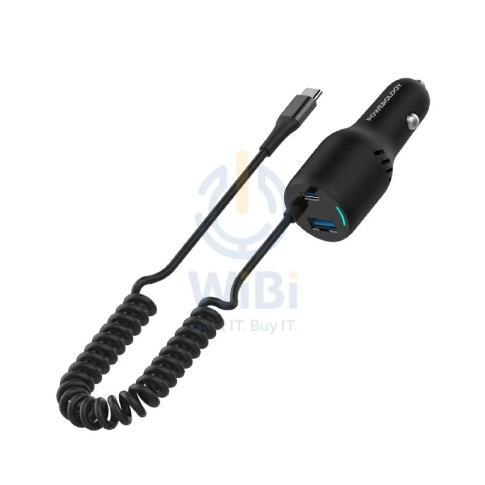 Powerology Dual Ports Car Charger With Coiled Cable - 45W / Black Accessories > Mobiles & Tablets > Mobiles > Car