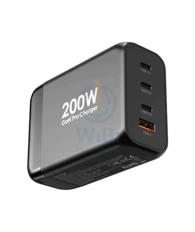 Powerology GaN Smart Charging Terminal - 200W / USB-C / USB-A / Black Accessories > Power Adapters