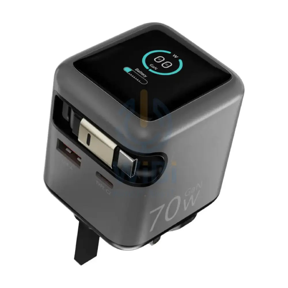 Powerology Halo Dual-Port GaN Charger - 70W / USB-A / USB-C / Grey Accessories > Power Adapters