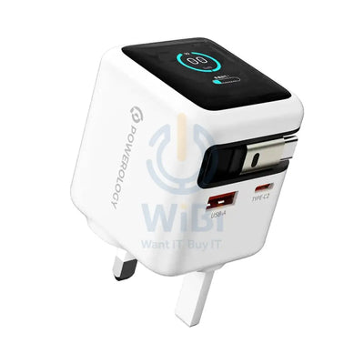 Powerology Halo Dual-Port GaN Charger - 70W / USB-C / USB-A / White Accessories > Power Adapters