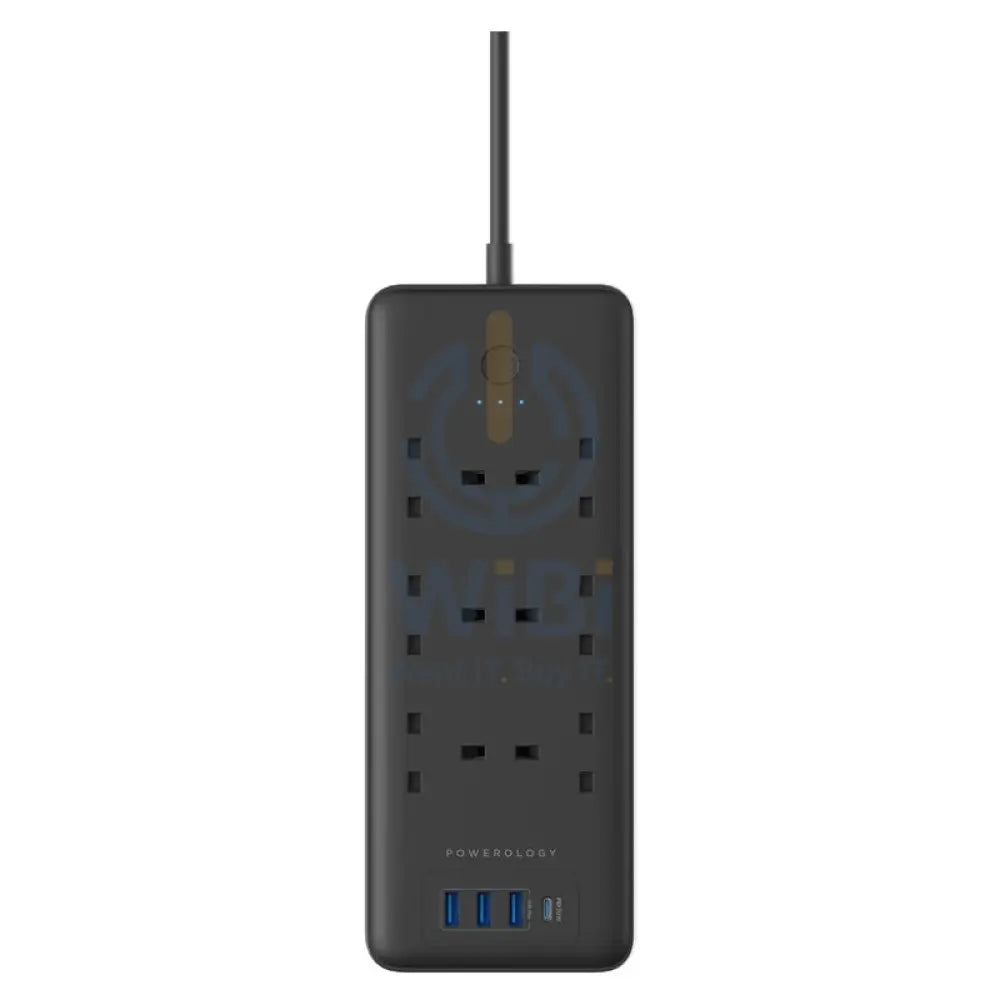 Powerology Multiport Power Extension - 6 Way / USB-C / 3 Meters / Black